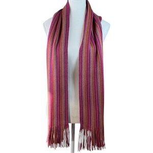 Bonnefoy Creations Made France Wool Blend Knit Fringe Scarf Striped 62x13”
